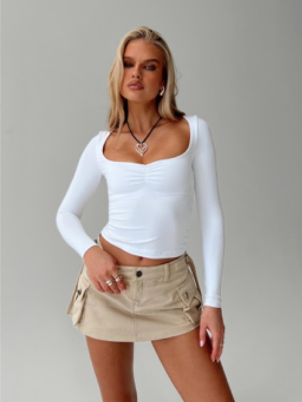 🐑 Princess Polly | Selenie Long Sleeve Top Ice in White (Size 0) 🐑